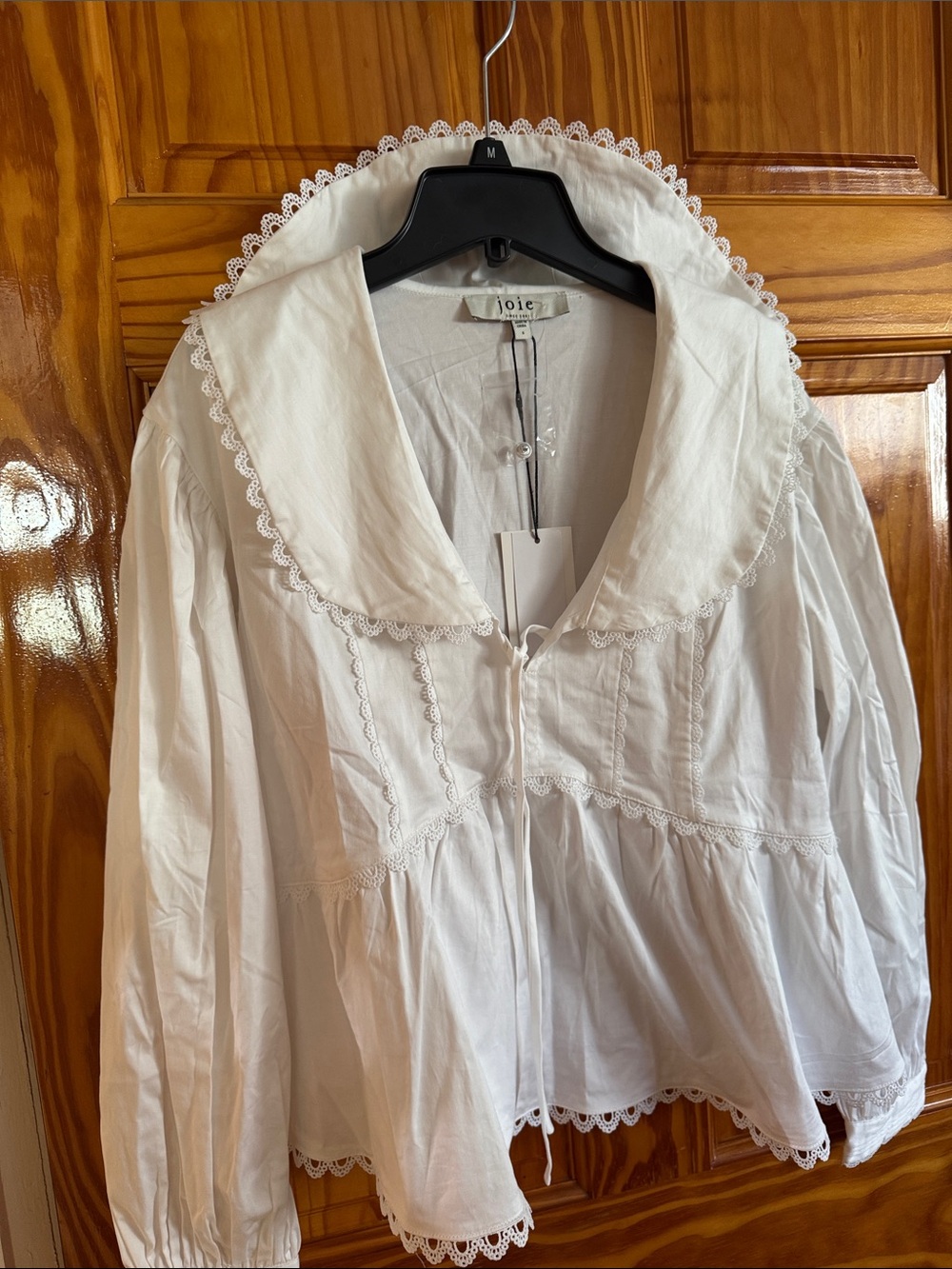 Joie Cream Lace-Trim Peasant Blouse